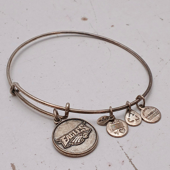 Alex and Ani 20173 Silver Tone NFL Eagles Charm Bangle Bracelet Adjustable - Picture 4 of 8